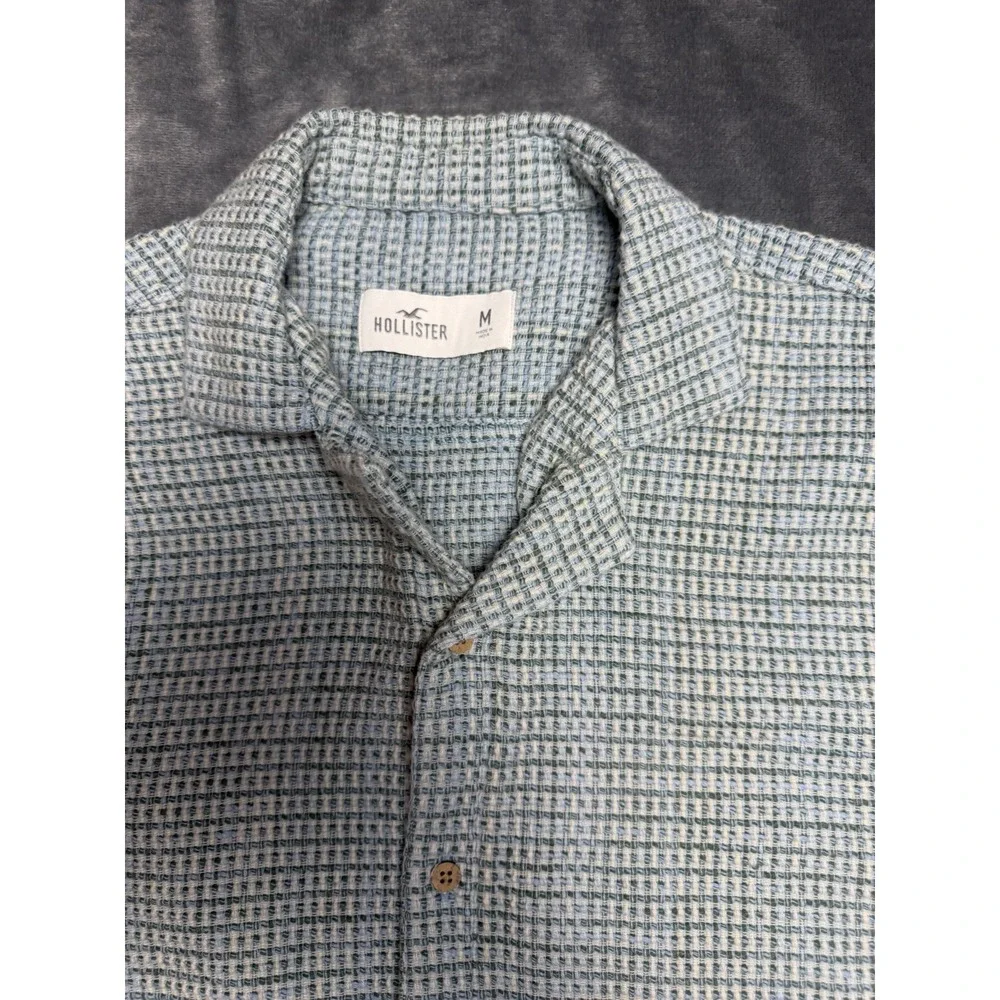 Hollister Texture Weave Blue And Green Button Down Short Sleeve Shirt Coastal M
